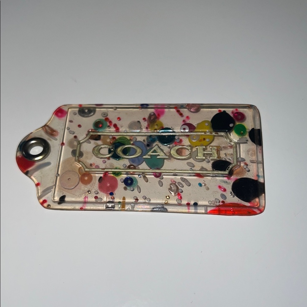 ๐ฅณ๐ 3.5" Coach Poppy XL Multicolor Confetti Lucite Hangtag Bag Fob Charm Keychain - Picture 8 of 12